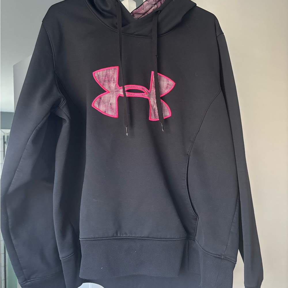 Under Armour Black Hoodie with Vibrant Pink Emblem